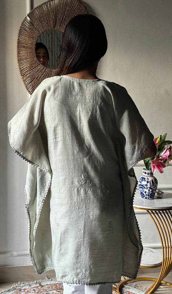 Women's Lucknowi Handcrafted Munga silk Chikankari Kaftan - HONC0316125