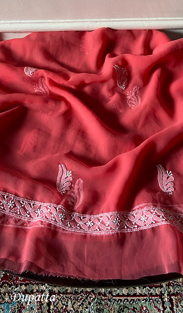 Women's Lucknowi Handcrafted Faux-Georgette Unstitched Chikankari Suit Material - HONC0348786