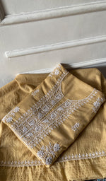 Load image into Gallery viewer, Women's Lakhnavi Handcrafted Mul Chanderi Unstitched Chikankari Full Suit Material - HONC0334957