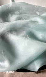 Load image into Gallery viewer, Women&#39;s Lakhnavi Handcrafted Pure Organza Chikankari Unstitched Kurta And Dupatta Set- HONC0314172
