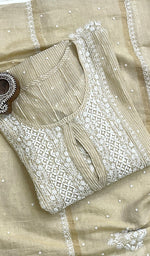 将图像加载到图库查看器中， Women&#39;s Lakhnavi Handcrafted Mul Chanderi Semi - Stitched Kurta And Dupatta Set- HONC0200137
