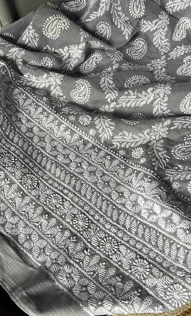 Women's Lakhnavi Handcrafted Kota Cotton Chikankari Unstitched Kurti Fabric - HONC0303998