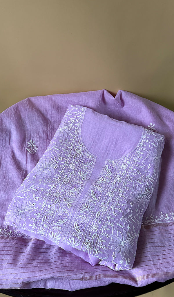 Pure Mul Chanderi Chikankari 3 Pc Unstitched Suit Set