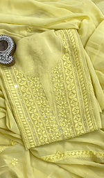 Load image into Gallery viewer, Women&#39;s Lakhnavi Handcrafted Viscose Georgette Chikankari Full Suit Material - HONC090315
