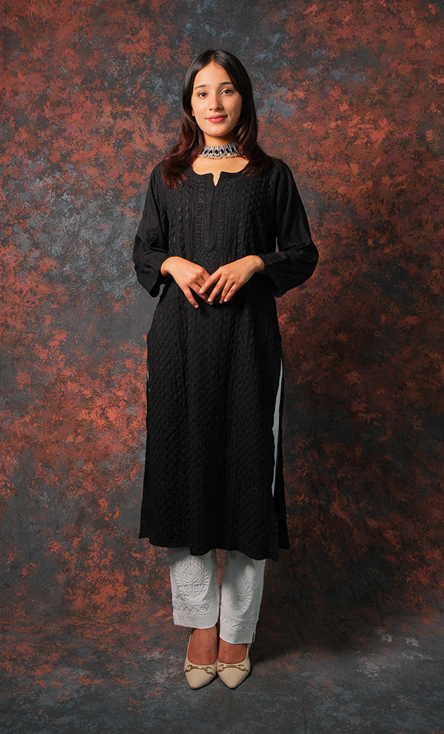 Women's Lucknowi Handcrafted Modal Cotton Chikankari Kurti - HONC0327115