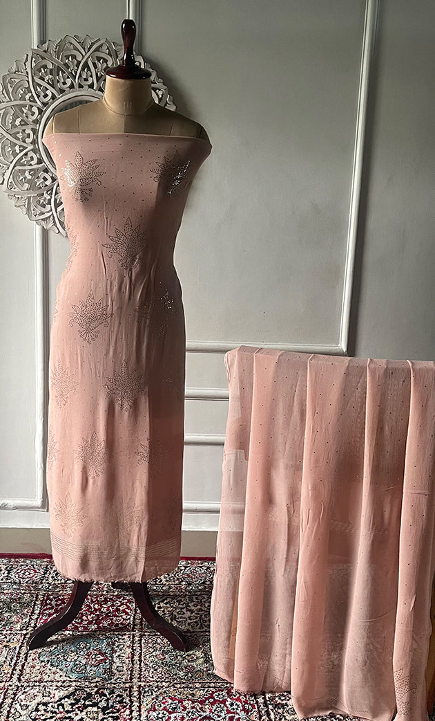 Women's Lucknowi Handcrafted Viscose Georgette Unstitched Chikankari Suit Material -  HONC0336839