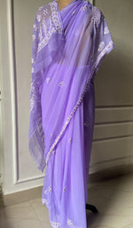 Load image into Gallery viewer, Women&#39;s Lakhnavi Handcrafted Faux-Georgette Chikankari Saree - HONC0195481
