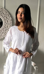 Load image into Gallery viewer, Women's Lucknowi Handcrafted Raw silk Chikankari Kurti - HONC0330099