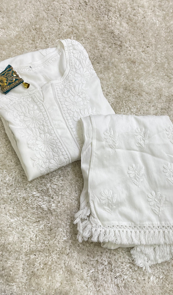 Women's Lakhnavi Handcrafted Modal Cotton Chikankari Kurta And Palazzo Set - HONC01666487