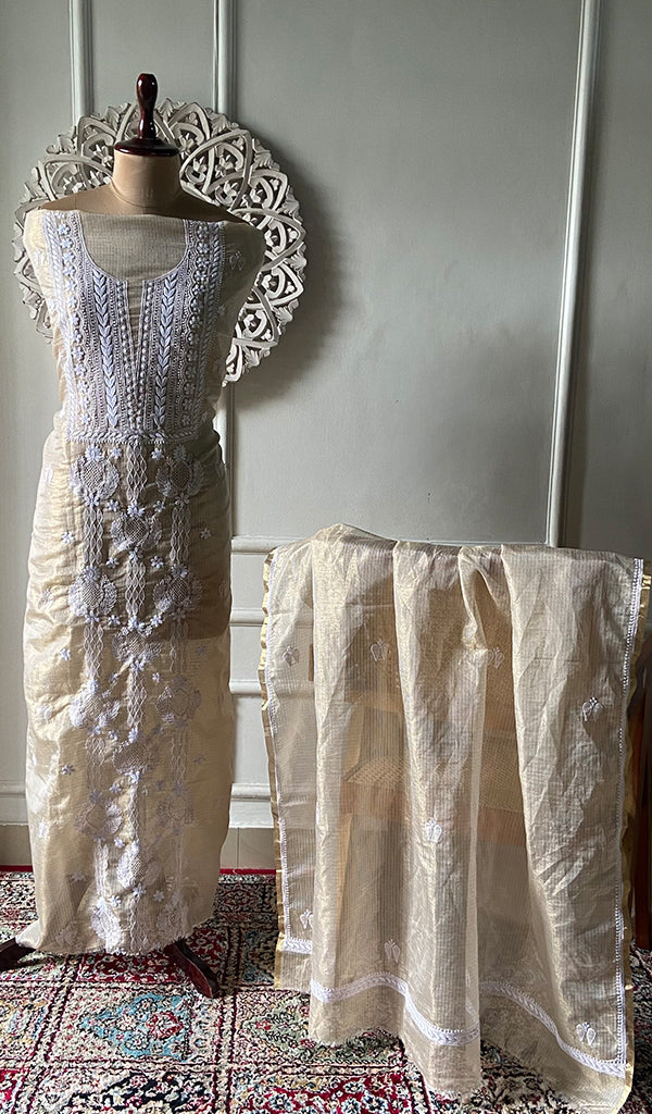 Naaz Women's Lucknowi Handcrafted Kota Chanderi Chikankari Kurta And Dupatta Set - HONC0314066