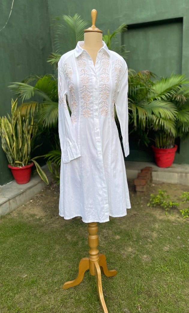 Niyat Women's Lucknowi Handcrafted Cotton Chikankari Long Dress - HONC0303761