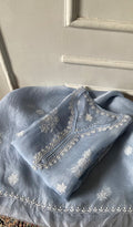 Mayuri Women's Lakhnavi Handcrafted Pure Organza Silk Chikankari Semi - stitched Full Suit Material - HONC0348611