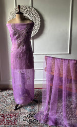 将图像加载到图库查看器中， Marifa Women's Lakhnavi Handcrafted Pure Organza Chikankari Unstitched Kurta And Dupatta Set- HONC0317960