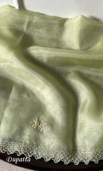 Load image into Gallery viewer, Women&#39;s Lakhnavi Handcrafted Pure Organza Chikankari Unstitched Kurta And Dupatta Set- HONC0237139
