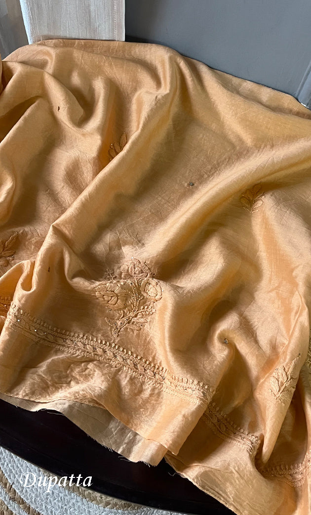 Baseema Women's Lucknowi Handcrafted Chanderi Silk Chikankari Full Suit Material - HONC0290029