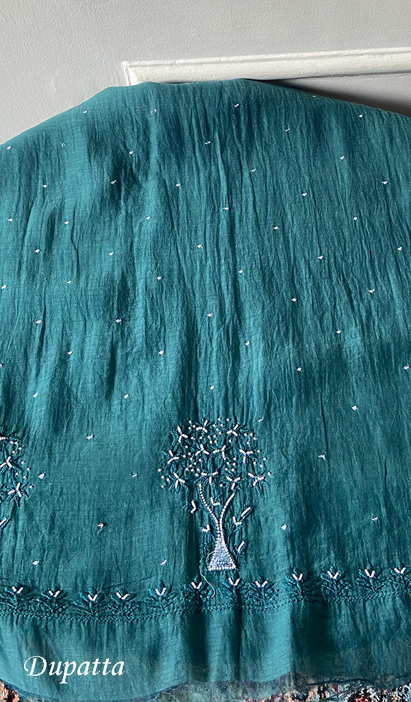 Women's Lakhnavi Handcrafted Mul Chanderi Unstitched Kurta And Dupatta Set - HONC0317807