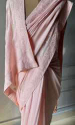 Load image into Gallery viewer, Women&#39;s Lakhnavi Handcrafted Viscose Georgette Chikankari Saree - HONC0301798
