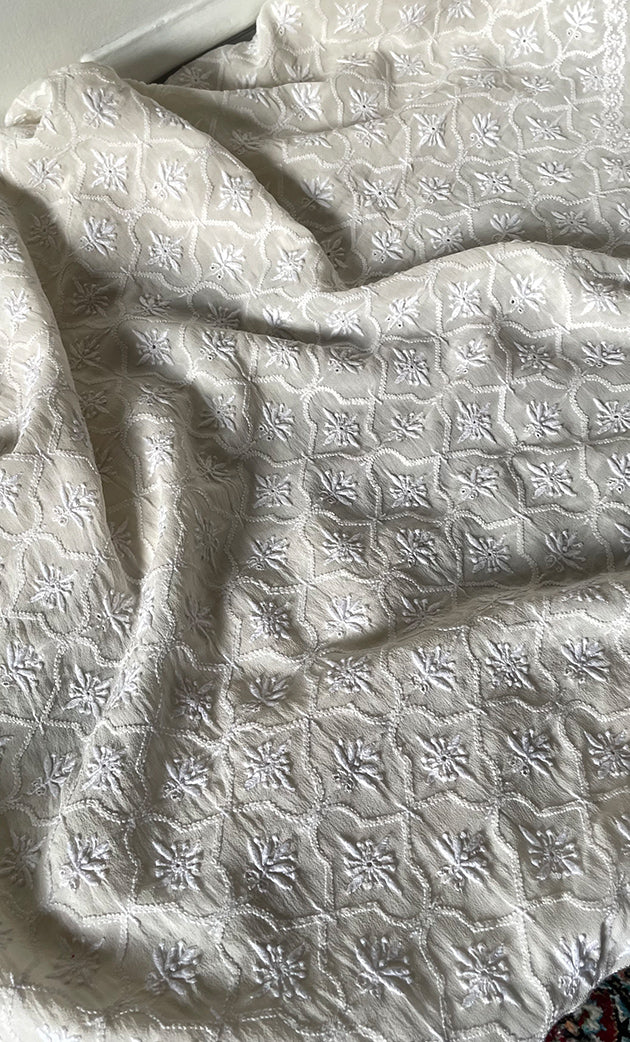 Lucknowi Handcrafted Pure Silk Georgette Chikankari Unstitched Men's Kurta Fabric - HONC0313305