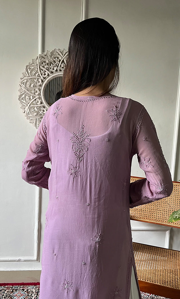 Women's Lakhnavi Handcrafted Viscose Georgette Chikankari Kurti - HONC0318806