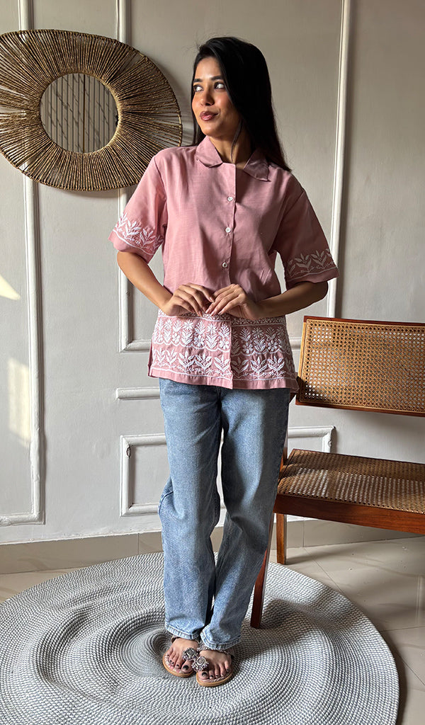 Arushi Women's Lakhnavi Handcrafted Relax Fit Cotton Chikankari Shirt - HONC0350025