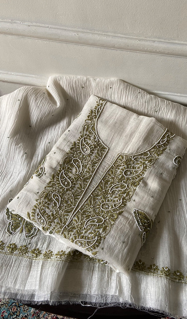Titlee Women's Lakhnavi Handcrafted Mul Chanderi Unstitched Kurta And Dupatta Set - HONC0362614