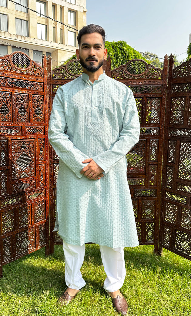 Men's Lucknowi Handcrafted Cotton Chikankari Kurta - HONC0260665