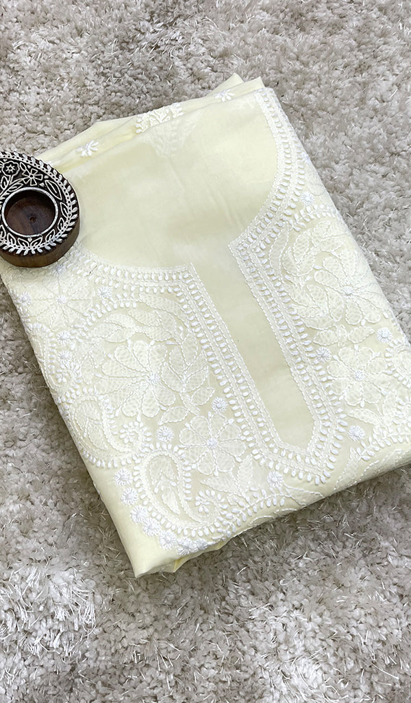 Women's Lucknowi Handcrafted White Cotton Chikankari Unstitched Kurti Fabric - HONC0194860
