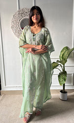 Load image into Gallery viewer, Rabia Women&#39;s Lucknowi Handcrafted Mul chanderi Chikankari Kaftan - HONC0310788
