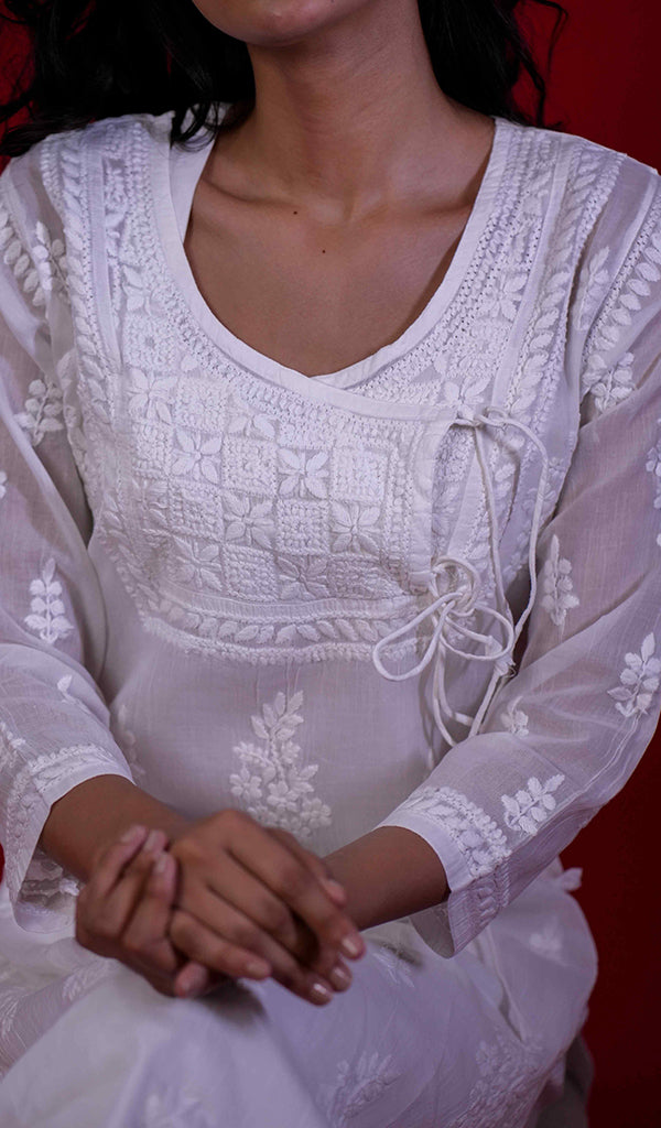 Women's Lucknowi Handcrafted Cotton Chikankari Angrakha - HONC0207020