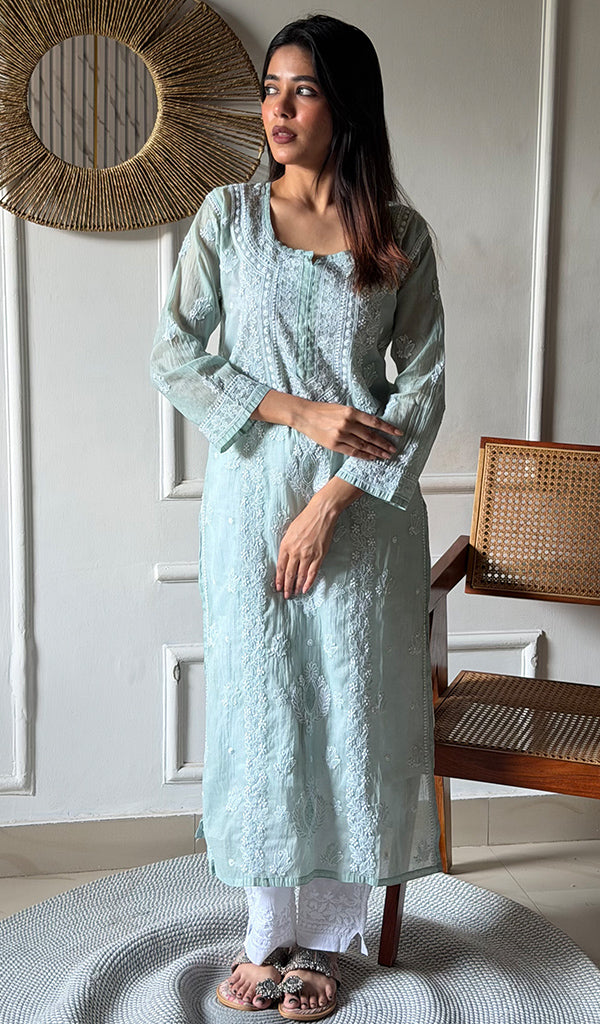 Arezo Women's Lucknowi Handcrafted Mul Chanderi Chikankari Kurti - HONC0345735