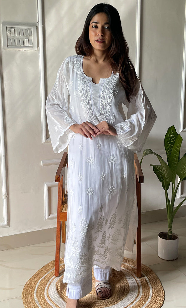 Women's Lucknowi Handcrafted Muslin Chikankari Kurti - HONC0292591