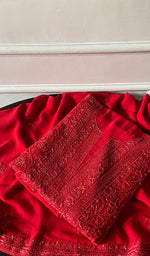 将图像加载到图库查看器中， Women's Lakhnavi Handcrafted Pure Silk Georgette Chikankari Unstitched Kurta And Dupatta Set - HONC0346864