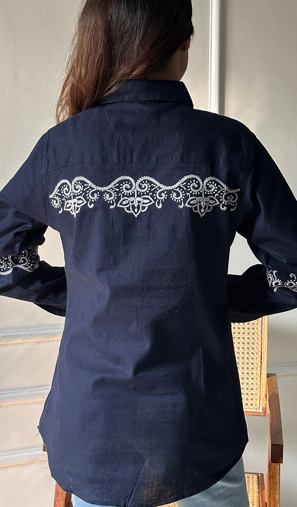 Women's Lucknowi Handcrafted Slub Cotton Chikankari Top - HONC0299128