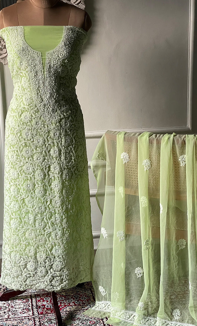 Women's Lucknowi Handcrafted Faux-Georgette Chikankari Suit Material - HONC0315343