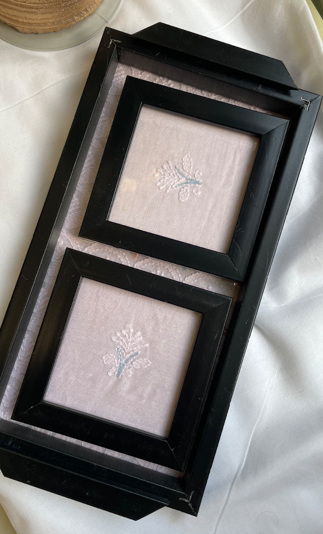 Handcrafted Chikankari Tray with Two Coasters – Wooden Frame - HONC0332497
