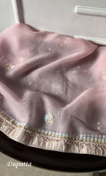 Load image into Gallery viewer, Women&#39;s Lakhnavi Handcrafted Pure Organza Chikankari Unstitched Kurta And Dupatta Set- HONC0318888
