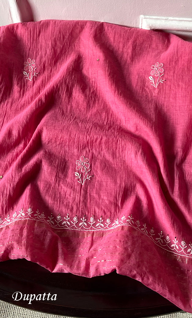 Women's Lakhnavi Handcrafted Mul Chanderi Semi - Stitched Kurta And Dupatta Set - HONC0282431