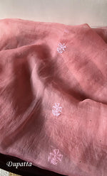 将图像加载到图库查看器中， Women&#39;s Lakhnavi Handcrafted Pure Organza Chikankari Unstitched Kurta And Dupatta Set- HONC0266926
