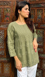 Load image into Gallery viewer, Hania Women's Lakhnavi Handcrafted Chanderi Silk Chikankari Top - HONC0383281