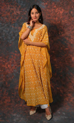 将图像加载到图库查看器中， Rabia Women's Lucknowi Handcrafted Mul chanderi Chikankari Kaftan - HONC0312013