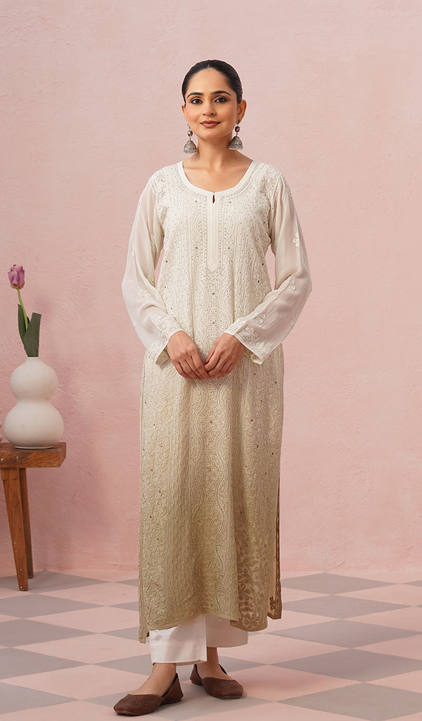 Yusra Women's Lakhnavi Handcrafted Viscose Georgette Chikankari Kurti - HONC0541387