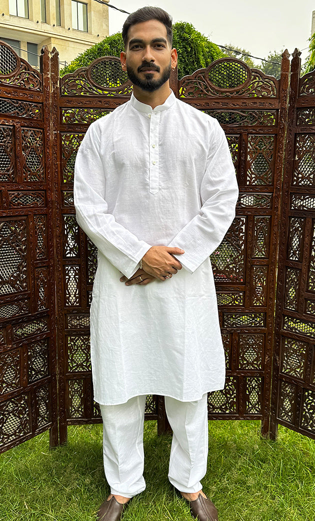 Men's Lucknowi Handcrafted Cotton Chikankari Kurta - HONC0217036