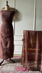 Load image into Gallery viewer, Women's Lakhnavi Handcrafted Mul Chanderi Unstitched Chikankari Full Suit - HONC0374166
