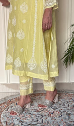 Ira Women's Lucknowi Handcrafted Mul Chanderi Stitched Chikankari Kurta And Plazzo Set .