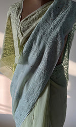 Load image into Gallery viewer, Women&#39;s Lakhnavi Handcrafted Viscose Georgette Chikankari Saree - HONC0271074
