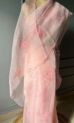 Load image into Gallery viewer, Women&#39;s Lucknowi Handcrafted Pure Organza Silk Chikankari Saree - HONC0294646
