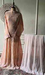 Load image into Gallery viewer, Women's Lakhnavi Handcrafted Pure Silk Georgette Unstitched Chikankari Anarkali And Dupatta Set- HONC0258457