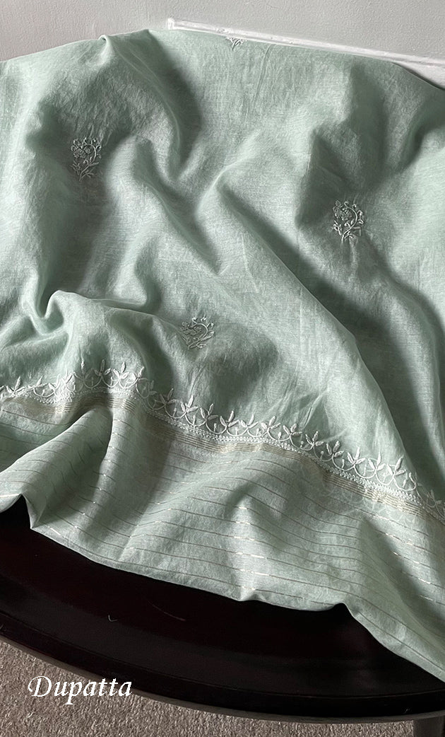 Women's Lakhnavi Handcrafted Mul Chanderi Unstitched Chikankari Full Suit Material - HONC0274498