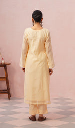 Load image into Gallery viewer, Women's Lakhnavi Handcrafted Mul Chanderi Chikankari Stitched Kurta, Dupatta And Pant Set - HONC0457995
