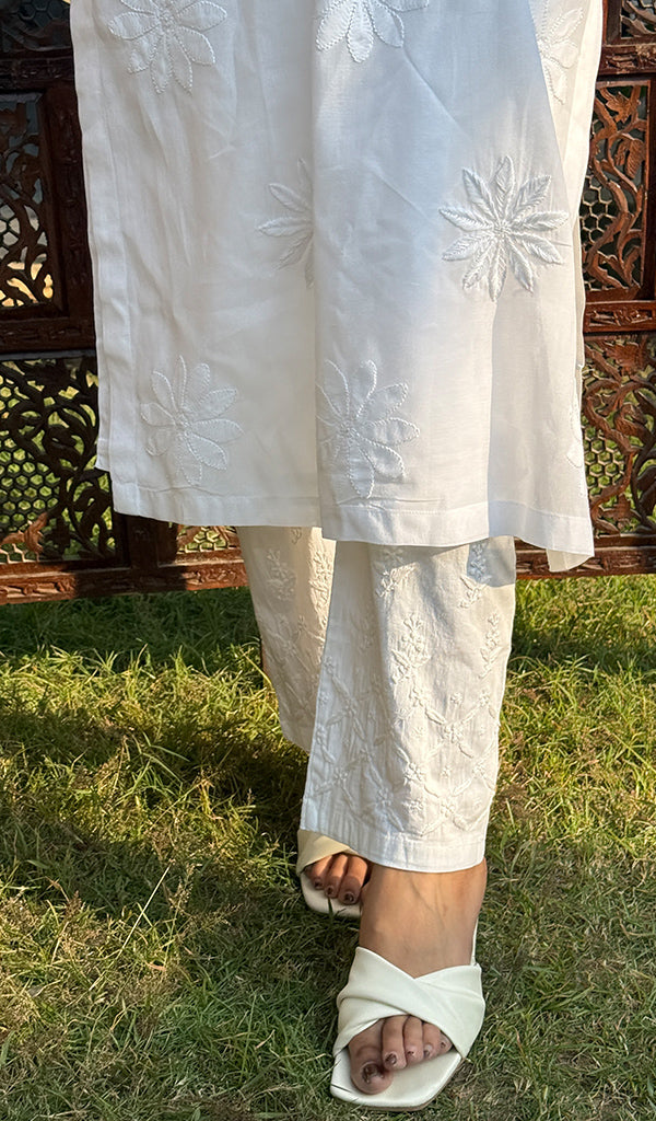 Women's Lucknowi Handcrafted Cotton Chikankari Pant - HONC0250583